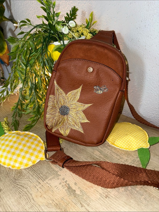 Handbags - Handpainted Floral Bee Upcycle LC